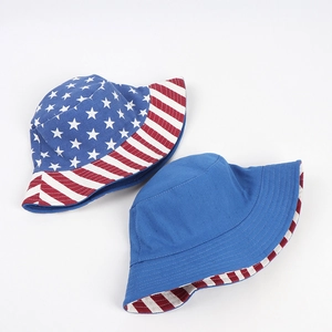 Reversible bucket hat with American flag star patterns for outdoor sun protection