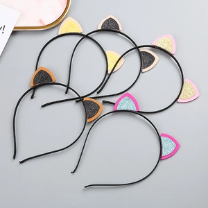 Flat lay view of 5-piece glitter cat ear headband set for festivals and parties