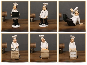 Set of six American vintage resin chef figurines for kitchen and restaurant decor