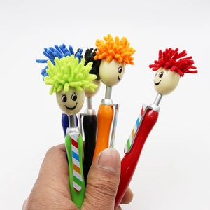 Cartoon mop topper pens with microfiber hair and stylus tip in five vibrant colors