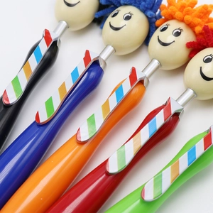 Colorful cartoon doll ballpoint pens with microfiber hair and tie-shaped clips