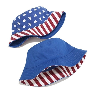 Double-sided sun bucket hat with American flag print for outdoor sports and sun protection