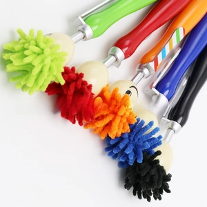 Close-up of colorful cartoon stylus pens with microfiber hair and smiley face tops