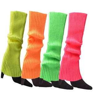 Neon fluorescent knit leg warmers in green, orange, yellow and pink for women