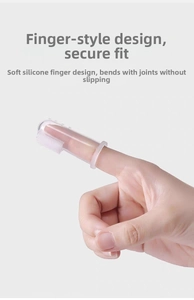 Close-up of flexible silicone baby finger toothbrush showing soft bristles for oral care