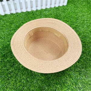 Close-up of the internal straw weave and sweatband of the wide brim sun hat