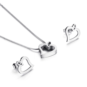 Hollow Heart Pendant Snake Chain Necklace And Earrings Jewelry Set With Bowknot Stainless Steel Titanium Minimalist For Women