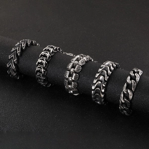 Men's punk stainless steel bracelet set with skull and geometric chain designs