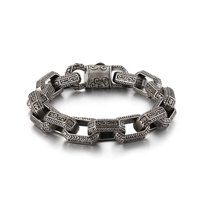 Men Retro Carved Floral Pattern Link Bracelet 316L Stainless Steel Punk Gothic Biker Heavy Metal Jewelry Accessory