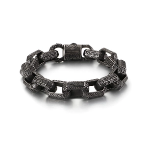 Punk style retro 316L stainless steel chain bracelet with embossed hexagonal links