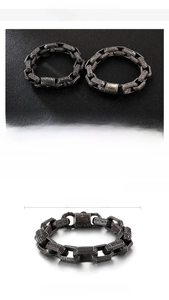 Detail of retro punk men's stainless steel chain bracelet with sizing measurements