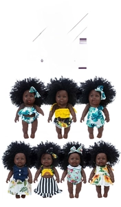 Detail view of 12-inch African American baby dolls featuring diverse summer tie-dye outfits