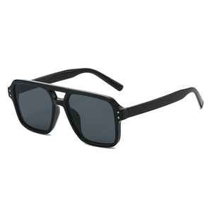 Modern square aviator sunglasses with flat top double bridge and silver rivet details
