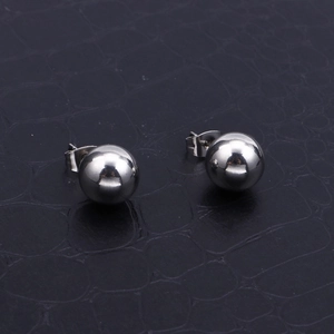 Classic silver stainless steel ball stud earrings with polished smooth finish for women