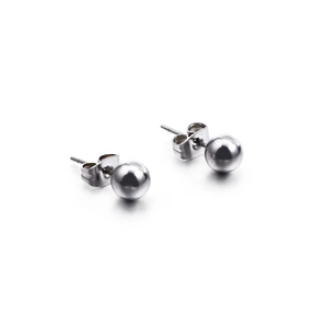 Classic silver stainless steel ball stud earrings with reflective polished finish