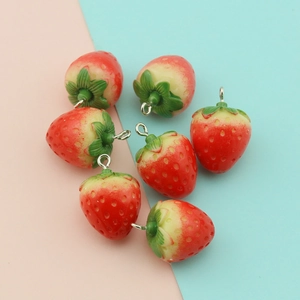 Set of 7 realistic resin strawberry charms with metal rings for DIY jewelry making