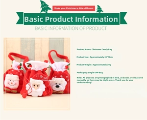 Detail showing three styles of plush Christmas gift bags: Santa, Snowman, and Bear.