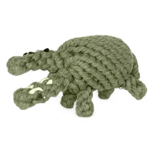 Close-up of the woven cotton texture and details on this durable crocodile pet chew toy