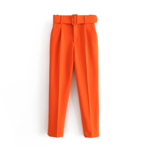 Pantalones naranja ajustados de talle alto con cinturón a juego