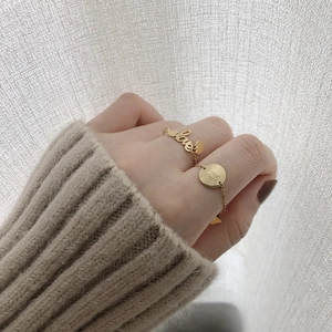 14K gold plated titanium chain rings featuring love and good luck pendants for women
