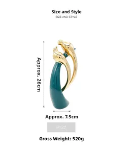 Size details of peacock green ceramic bird figurine with golden finish, height 26cm