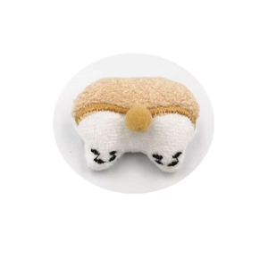 Cute plush corgi butt brooch accessory in light brown and white with soft round tail