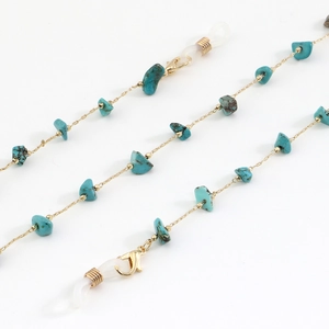 Bohemian eyeglass chain with natural turquoise stones and gold link metal cord