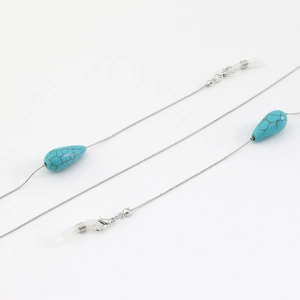 Silver eyewear chain with turquoise teardrop beads and adjustable silicone loops