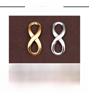 Detailed view of infinity symbol connector in gold and steel finish stainless steel material