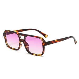 Vintage tortoiseshell double bridge square sunglasses with purple gradient lenses
