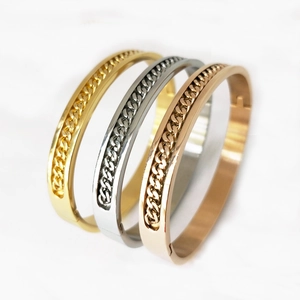 Curb Chain Inlay Bangle Bracelet Stainless Steel Electroplated Punk Hip Hop Jewelry For Men Women