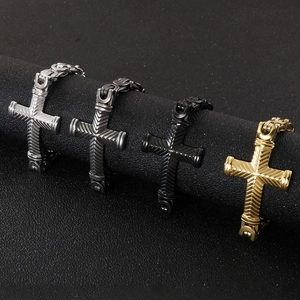 Men's retro stainless steel cross bracelets in silver, gold, black and gunmetal grey