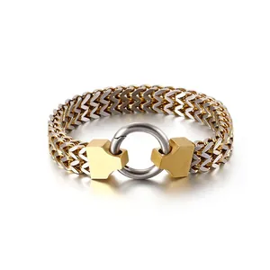 Men Stainless Steel Double Braided Franco Wheat Chain Bracelet Industrial Retro Style Round Spring Clasp