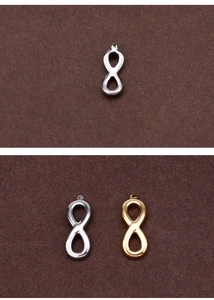 Polished infinity symbol pendants in silver and gold tones for DIY jewelry making