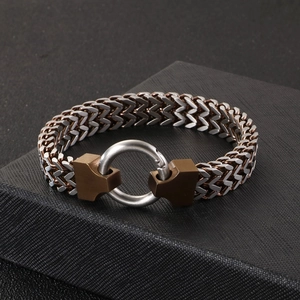 Men's retro fish-scale chain bracelet in dual-tone stainless steel with spring ring clasp