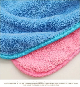 Close-up of thick coral fleece fabric showing pink and blue textures with durable edges