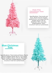 Detailed chart showing pink and blue PVC Christmas tree specifications and base materials