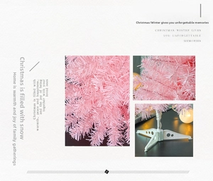 Close-up of pink artificial Christmas tree showing dense PVC needles and sturdy base