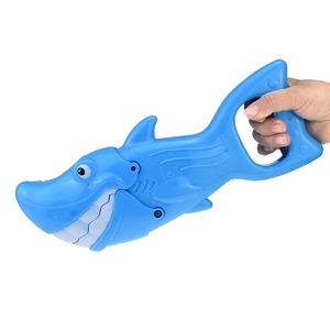 Mechanical blue shark grabber toy for kids with trigger handle and biting jaws