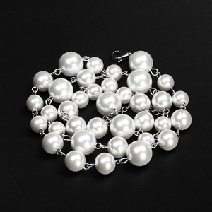 Hip-hop style titanium steel necklace with white pearls and silver lobster clasp