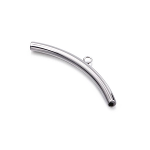 Polished silver stainless steel curved tube connector with ring for DIY jewelry making