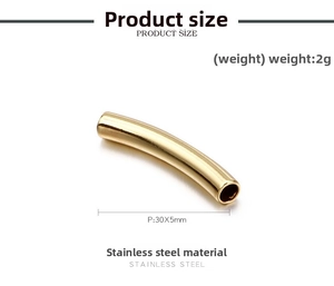 Detailed 30x5mm gold stainless steel curved tube pendant for jewelry making