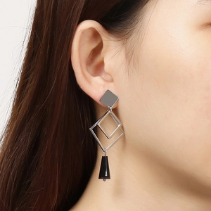 Elegant geometric titanium steel drop earrings with black crystal beads for women