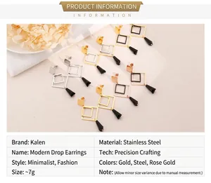 Detailed view of geometric titanium steel earrings with crystal beads in three metal colors