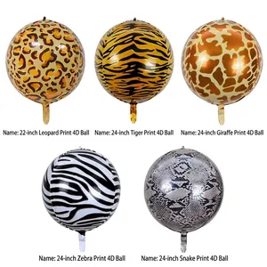 22 inch 4D animal print foil balloons set with leopard tiger zebra and snake patterns