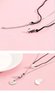 Détails du collier double couche avec perle et pendentif coeur gravé Love