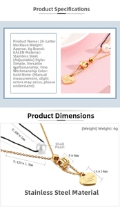 Detail of adjustable gold stainless steel necklace with pearl and Love heart pendant