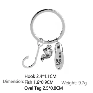 Silver fishing hook keychain with Love You Dad engraved tag for Father's Day gift