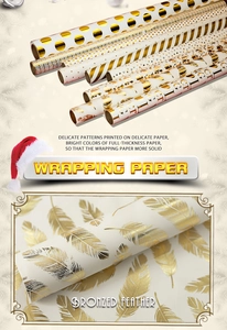 Detail of premium bronzed feather pattern on thick cream-white gift wrapping paper