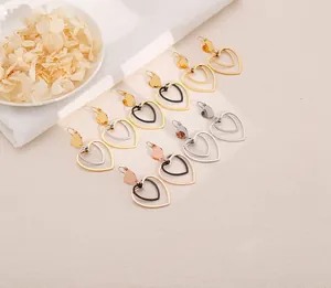 Detailed spec sheet for double heart earrings in gold, silver and rose gold steel